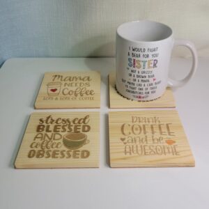 4 Piece Engraved Wood Coaster Set