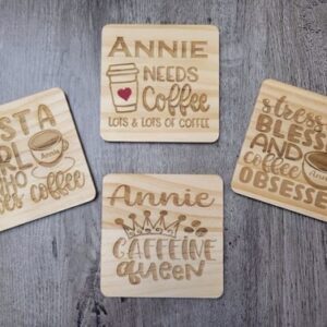 PERSONALIZED 4 Piece Engraved Wood Coaster Set